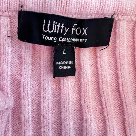 WITTY FOX LONG SLEEVE CROP COLLARED WOMENS GIRLS CARDIGAN SWEATER PINK CHERRIES - Picture 12 of 16